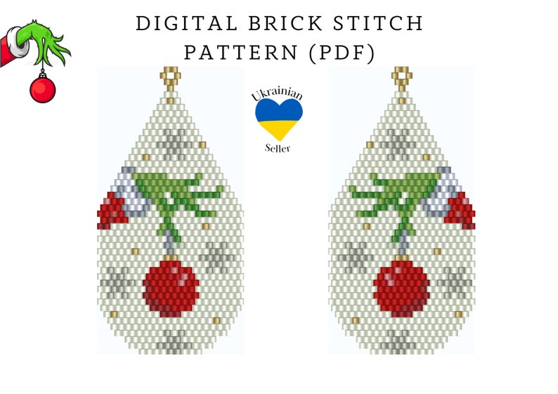 Christmas Grinch Bead Earrings Pattern Pdfxmas Brick Stitch Etsy
