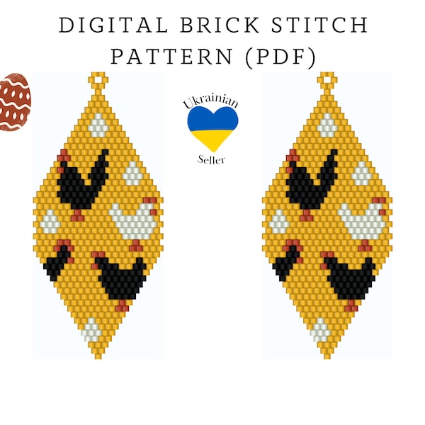 Easter chicken bead earrings pattern pdf|spring brick stitch seed bead digital pattern|easter bead earring|pattern download|peyote scheme