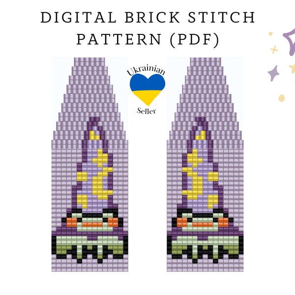 Cottagecore bead earrings pattern pdf|frog brick stitch Fringe beading digital scheme|wizard frog bead earrings|pdf pattern download|Ukraine