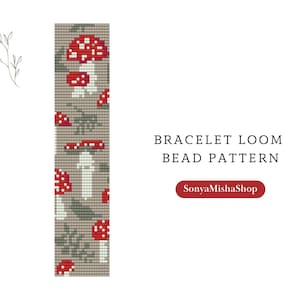 Amanita bead bracelet loom pattern pdf | mushroom loom stitch pattern | bead digital pattern | boho bead bracelet | loom seed bead scheme