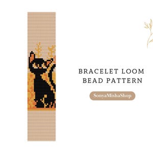 Black cat bead bracelet loom pattern pdf | animal loom stitch pattern | pet bead digital pattern | boho bead bracelet |loom seed bead scheme