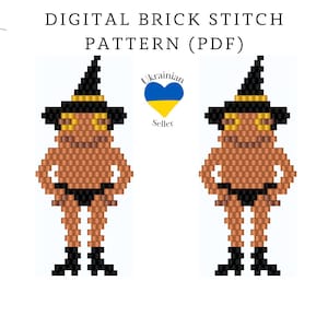 Patrón de aretes de cuentas de Halloween en formato PDF/Patrón digital de cuentas con puntada de ladrillo de rana bruja/Aretes de cuentas de sapo/Descarga de patrón de otoño/Esquema de peyote de cuentas