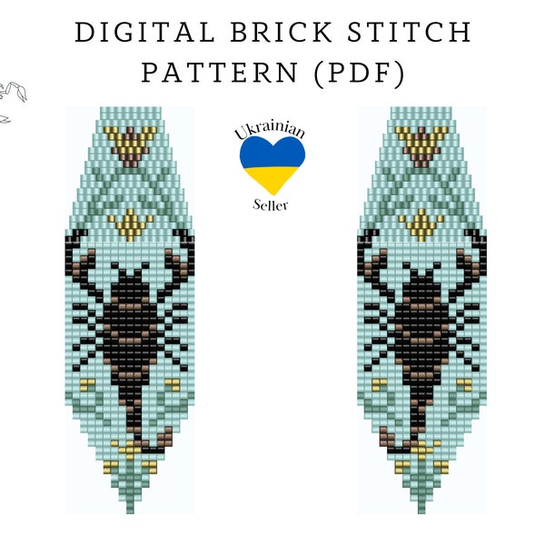 Flower scorpion bead earrings pattern pdf|folk brick stitch seed bead digital pattern|boho bead earrings|pdf pattern download|peyote scheme