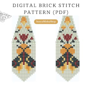 Moth bead earrings pattern pdf|moon brick stitch seed bead digital pattern|boho bead earrings|pdf pattern download| moth bead fringe earring