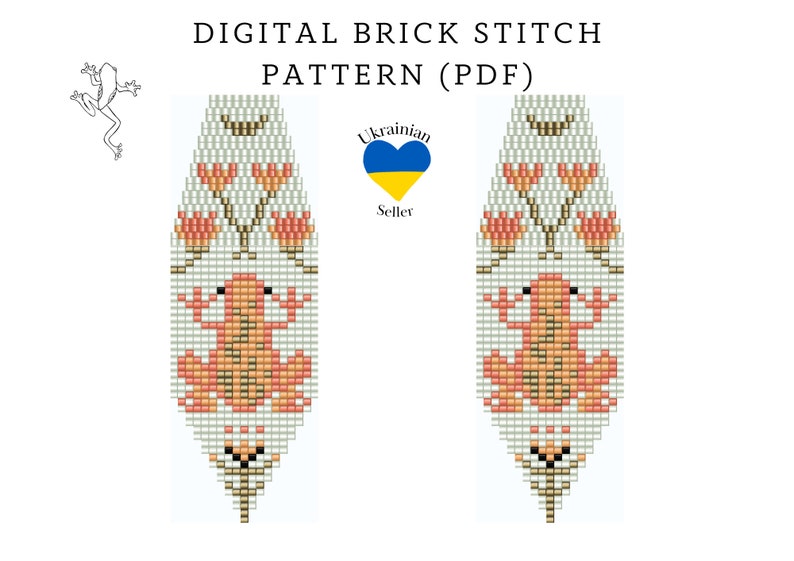Frog bead earrings pattern pdfmoon brick stitch seed bead digital patternboho bead earringsflower pdf pattern downloadpeyote scheme image 1