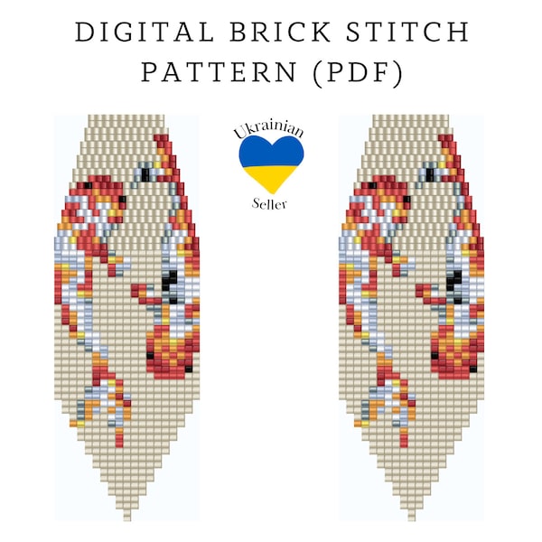 Koi fish bead earrings pattern pdf|brick stitch seed bead digital pattern|boho bead earrings|pdf pattern download|Ukraine|peyote scheme