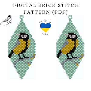 Chickadee bead earrings pattern pdf|tit bird brick stitch seed bead digital pattern|boho bead earring|pdf pattern download|peyote scheme pdf
