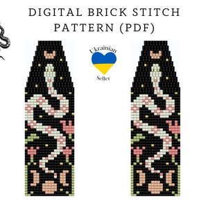 Flower snake bead earrings pattern pdf|folk brick stitch seed bead digital pattern|boho bead earrings|pdf pattern download|peyote scheme
