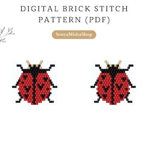 Ladybug bead earrings pattern pdf| beetle brick stitch seed bead digital pattern| bug bead earring| insect pattern download| boho bead schem