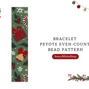 Christmas bead bracelet peyote pattern pdf|xmas even peyote pattern|winter bead digital pattern|festive bead bracelet|holly seed bead scheme
