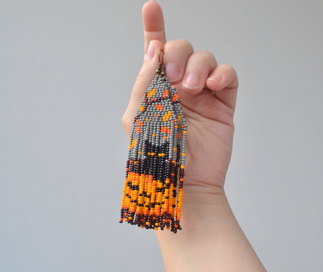 Halloween Black Cat Bead Earringsfall Boho Bead Etsy