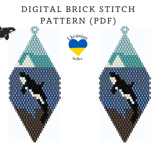 Orca bead earrings pattern pdf|brick stitch seed bead digital pattern|see bead earring|pdf whale pattern download|ocean peyote scheme