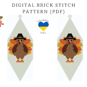 Thanksgiving bead earrings pattern pdf|Fall turkey brick stitch seed bead digital pattern|autumn bead earring|american pdf pattern download