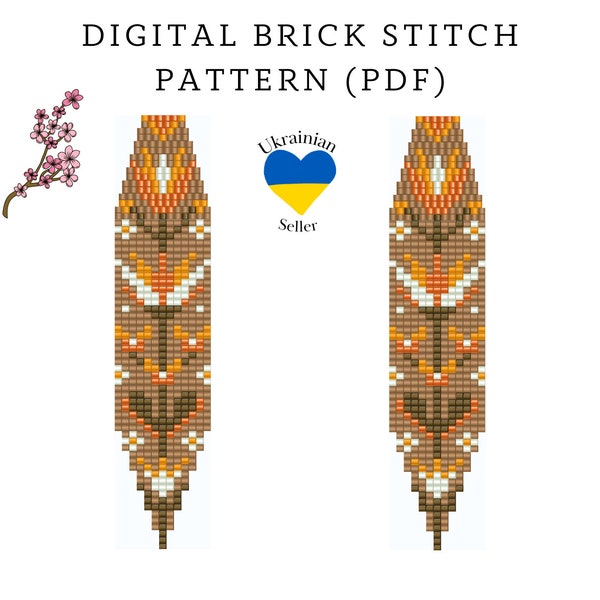 Folk Tulip bead earrings pattern pdf|flower brick stitch seed bead digital pattern|boho bead earrings|pdf pattern download|peyote scheme