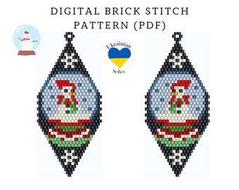 Christmas snow globe bead earrings pattern pdf|Xmas brick stitch seed bead digital pattern|winter seed bead earring|pdf pattern download