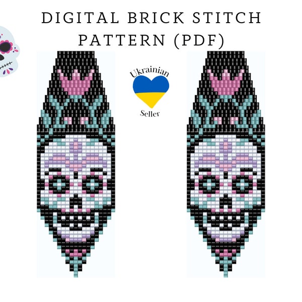 Sugar skull bead earrings pattern pdf|brick stitch seed bead digital pattern|Halloween bead earring|pdf pattern download|peyote scheme