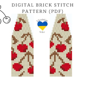 Cherry bead earrings pattern pdf|brick stitch seed bead digital pattern|berry bead earrings|pdf pattern download|Ukraine|peyote scheme