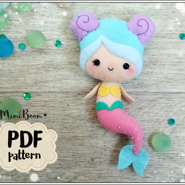 Mermaid Felt pattern Cute ornament mermaid Doll sewing pattern Easy PDF pattern Mermaid doll sewing pattern felt Ocean pattern Easy pattern