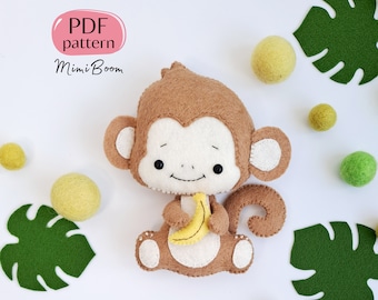 Felt pattern Monkey - PDF pattern Monkey - Felt Monkey pattern - pattern Jungle animals - African animals pattern - Monkey toy pattern