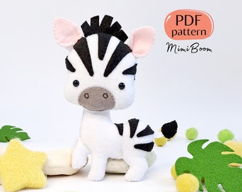 Padrão de zebra PDF - Padrão de feltro Zebra - Padrão de feltro Safari - Padrão de pelúcia zebra - Padrão de animais da selva - Padrão de costura de animais