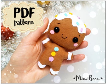 Gingerbread Man Sewing Pattern PDF: Felt Christmas Ornament Tutorial, Holiday Plush DIY Craft Guide