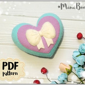 Valentines day pattern Heart with bow pattern Valentines hearts pattern felt ornament Heart PDF pattern felt Valentines day gift pattern