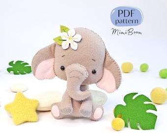 Padrão de elefante em PDF - Padrão de feltro Elefante - Padrão de feltro Safari - Padrão de animais da selva - Padrão de costura Animais africanos