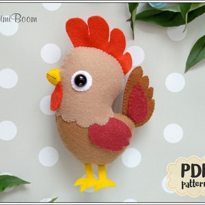 Rooster ornament pattern Felt sewing pattern Rooster PDF tutorial Rooster plushie pattern Farm sewing pattern Farm ornaments pattern felt