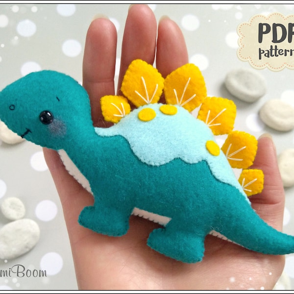 Felt pattern dinosaur Easy PDF pattern dinosaur felt Sewing pattern stegosaurus pattern Cute dinosaur ornament pattern DIY dinosaur sewing