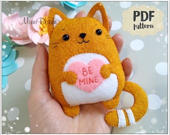 Felt cat pattern Valentines day pattern Kitten pattern Valentines day sewing pattern PDF Easy pattern cat Valentines decor pattern Kitty