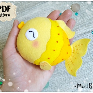 Cute Felt Fish PDF pattern - Felt goldfish ornament Easy sewing Tutorial - Sealife Ocean plushie - Step by step guide - Hand sewn softie DIY