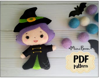 Witch pattern Halloween ornament Witch DIY felt ornaments Halloween patterns DIY Halloween ornaments Witch Halloween craft Felt sewing