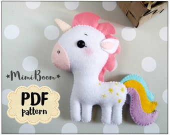 Felt pattern Unicorn Plushie pattern PDF Unicorn doll sewing Baby mobile pattern