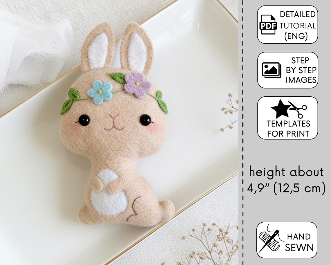 Easter Bunny Sewing Pattern PDF: Hand Sewn Felt Ornament, Cute Stuffed ...