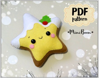 Gingerbread star felt pattern Christmas pattern felt Gingerbread cookie easy pattern PDF Gingerbread star sewing pattern Christmas ornaments