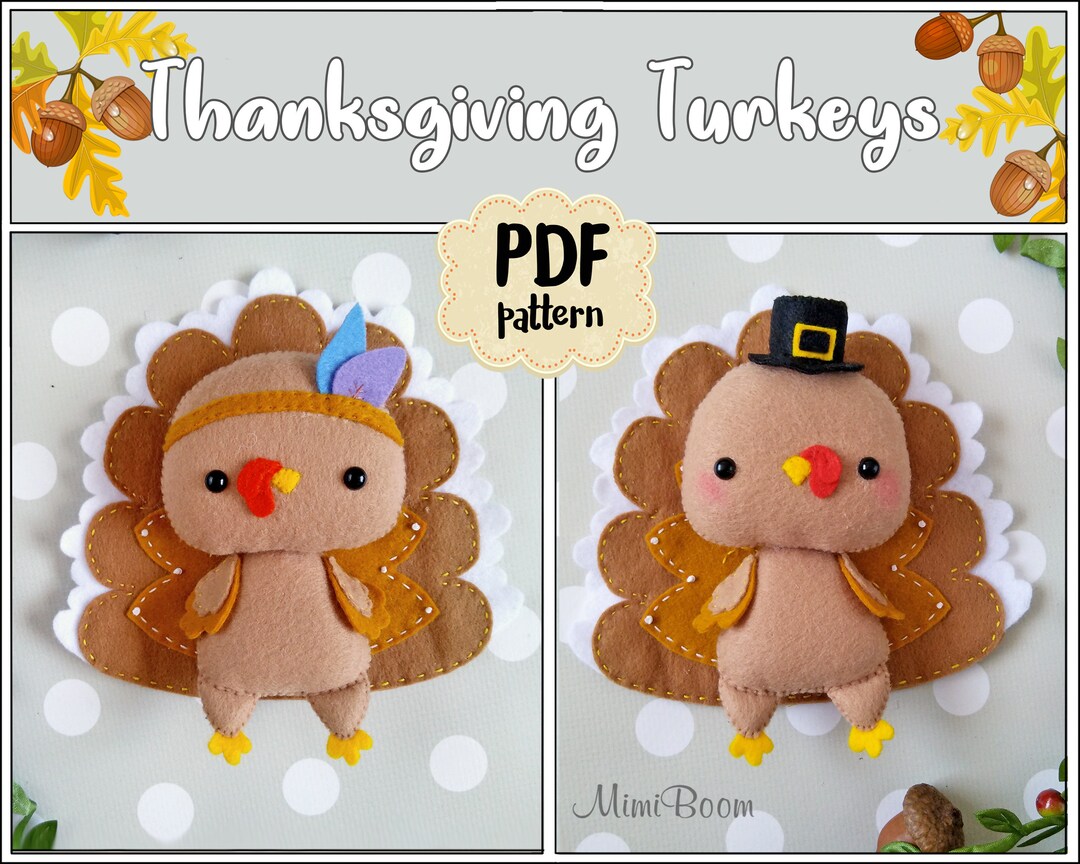 Button Turkey Pattern Easy Felt Pattern Turkey Ornament - Thanksgiving PDF Sewing Tutorial ...