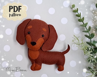Dachshund pattern felt PDF Dogs ornament DIY easy sewing pattern Dogs crafts Animals tutorial Pet lovers Pets pattern Craft with kids