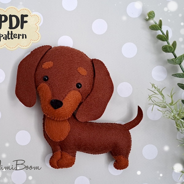 Dachshund pattern felt PDF Dogs ornament DIY easy sewing pattern Dogs crafts Animals tutorial Pet lovers Pets pattern Craft with kids