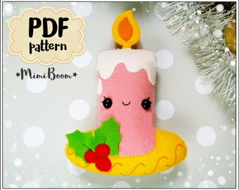 Christmas pattern candle Felt pattern Christmas ornaments pattern PDF Sewing pattern Christmas