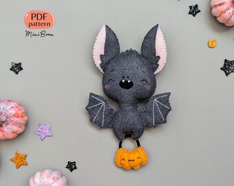 Padrão fácil de feltro morcego enfeite de Halloween tutorial de costura Morcego de pelúcia Artesanato fofo assustador PDF digital fabricação de brinquedos