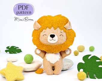 Padrão de leão PDF - Padrão de feltro Leão - Padrão de feltro Safari - Padrão de pelúcia de leão - Padrão de animais da selva - Padrão de costura de animais africanos