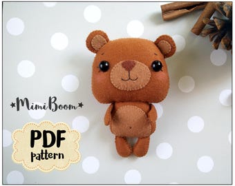 Felt pattern Bear Plush sewing tutorial PDF pattern toy Bear ornament DIY felt tutorial softie Bear sewing pattern woodland baby mobile