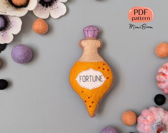 Padrão de feltro fácil Padrão de poção de Halloween Padrão de poção mágica em feltro Padrão de enfeite de garrafa de poção em feltro Artesanato de Halloween em PDF Padrão