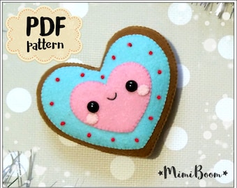 Gingerbread heart felt pattern Christmas pattern felt Gingerbread cookie PDF pattern Gingerbread cookies sewing pattern Christmas ornaments