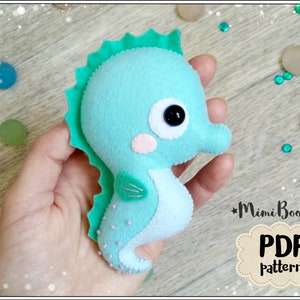 Felt seahorse PDF pattern - Cute ornament Easy sewing Tutorial - Ocean plushie step by step guide - Hand sewn stuffie DIY gift