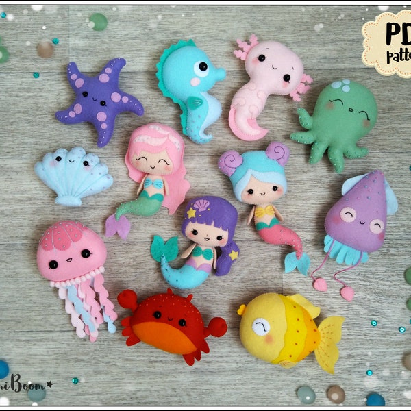 Felt pattern mermaid Cute ornament doll sewing pattern Kawaii octopus PDF pattern Felt doll pattern Ocean pattern Easy pattern PDF