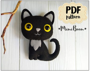 Halloween ornament cat DIY felt ornaments Halloween Tutorial plushies Halloween pattern cat Halloween craft Felt sewing Felt tutorial