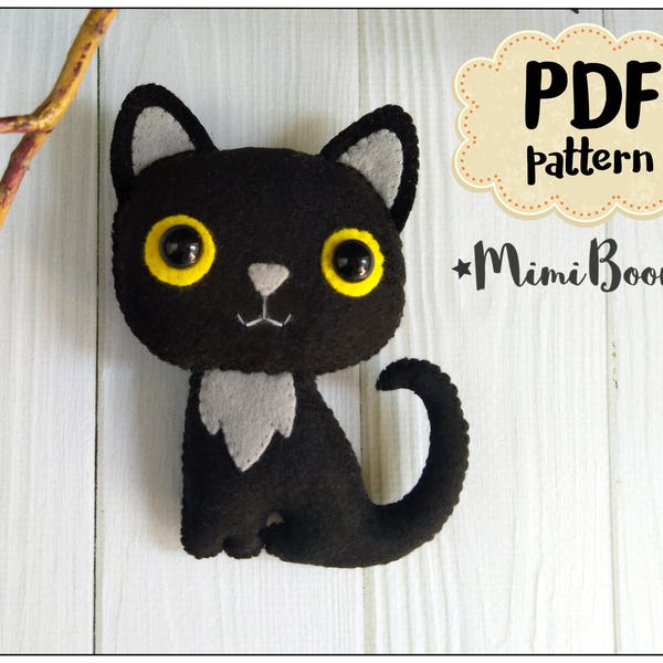 Ornement d'Halloween chat DIY ornements en feutrine Tutoriel d'Halloween peluches Motif d'Halloween chat Artisanat d'Halloween Feutre à coudre Tutoriel en feutrine