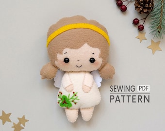 Christmas Angel Felt Sewing Pattern PDF - Winged Doll Ornament, Hand Sewn Holiday Decor Tutorial