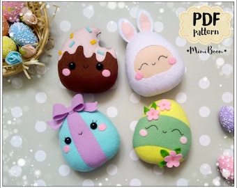 Felt Easter Egg Ornaments Pattern PDF: Easy Sewing tutorial Step by Step